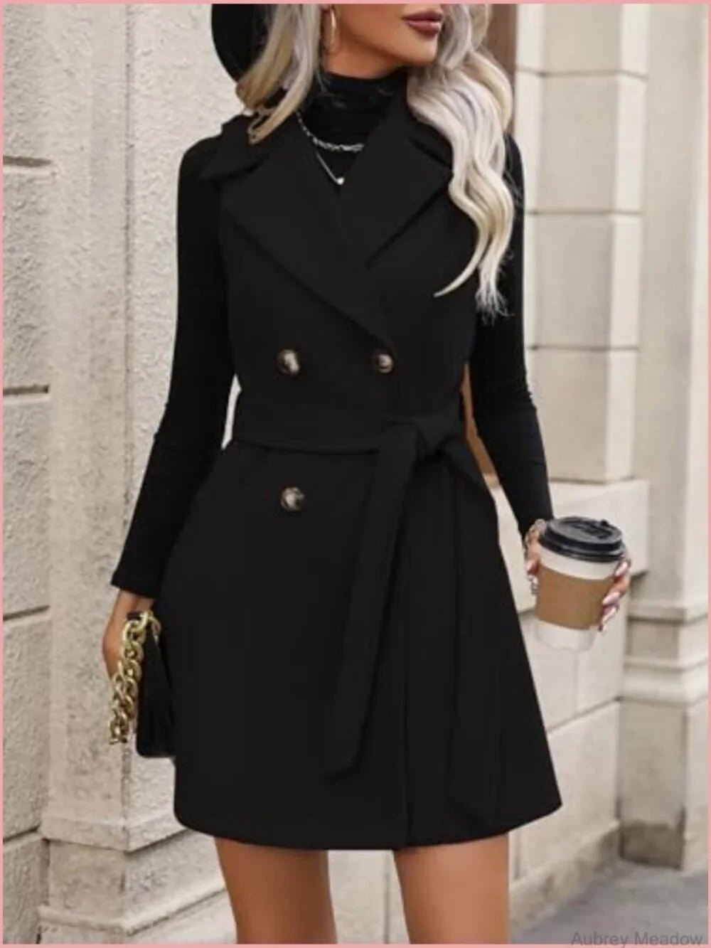 Wool Long Vest Sleeveless Blazer Double Breasted Trench Coat with Belt Fall